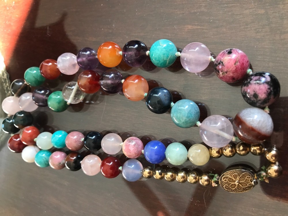 SUPERB VINTAGE CHINESE JADE /AGATE QUARTZ TURQUOISE SILVER BEADS