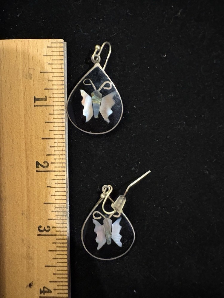 Alpaca Mexico Butterfly Earrings Inlay Abalone Mother Of Pearl Teardrop Style