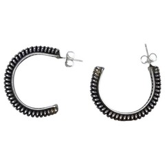 Vintage Sterling Silver 925 Half Hoop Coiled Wire Earrings 1 Inch