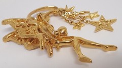 KIRK’S FOLLY Fairy Godmother Brooch Crystal Orb Large Gold Tone Wings Vtg 3-1/2″