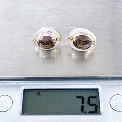 Vintage Sterling Silver 925 Brown Faceted Smoky Quartz Stud Earrings