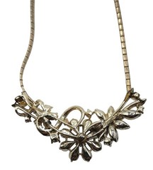 Vintage Corocraft Necklace Rhinestone Flowers Pastel Floral Signed Jewelry