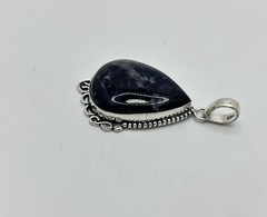 Vintage Sterling Silver 925 Dark Blue Pendant Southwestern Style Estate Jewelry