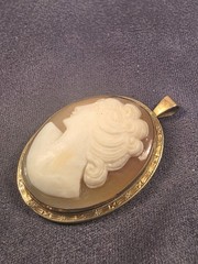 Victorian Era Carved Shell Cameo Pendant 1/20 10KT Gold Filled Stamped C.T.