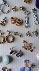 Lot 63 Pair Vintage Clip Screw Back Earrings Mixed Materials Tones Some Wear