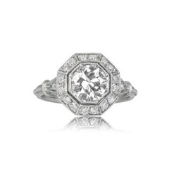 Art Deco Style Round Lab Created Diamond 14K White Gold FN Halo Engagement Ring