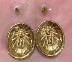 Yves Saint Laurent YSL Sapphire Blue Cabochon Rhinestone Pierced Earrings