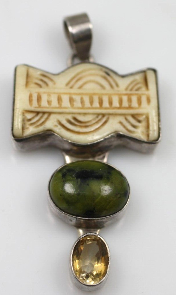 Sterling Silver 925 multi colored green marbled cabochon Pendant-Artisan