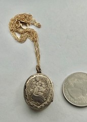 Antique Double Sided Rose Rolled Gold Fleur de Lys Flower Locket Necklace AS IS