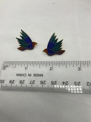 Vintage Laurel Burch Celestial Bird Cloisonne Enamel Post Earrings Gold Tone