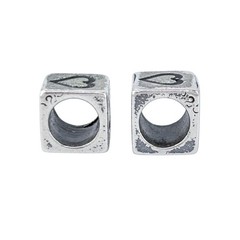 Vintage Sterling Silver 925 Heart Cube Spacer Charm Beads Pair