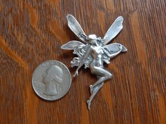 Art Nouveau Fairy Nymph Girl Winged Sterling Silver Pendant Very Good Detail