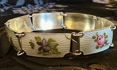 Vintage Finn Jensen Norway Gold Washed Sterling Silver Guilloche Enamel Bracelet