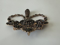 Vintage Black Rhinestone Brooch Pin or Pendant Attice Design