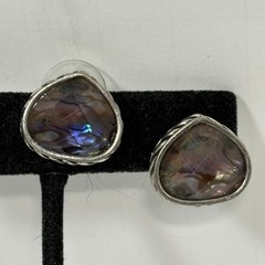 Vintage NAPIER Silver Tone Abalone Pierced Earrings Teardrop Facet Pierced Post