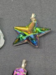 Vtg Dichroic Art Glass Pendant Lot 4 Pcs Shimmer Iridescent Star Studio Jewelry