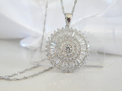 Vintage Style Sterling Silver 925 Baguette Starburst CZ Large Pendant Necklace