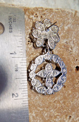 Vintage TRIFARI Dangle Earrings – Silver Tone- Flush Inlay Faux Turquoise