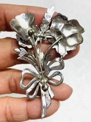 Vtg 925 Sterling Silver Marcasite Blue Red Green Enamel Flower Brooch Pin