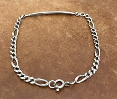 Vintage Sterling 925 Engraved Name”Renato 13-2-45” Figaro Chain Bracelet 8.5” In