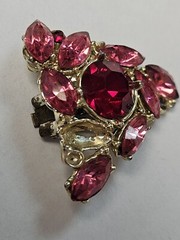 Vintage Figural Fucshia Pink Rhinestone Brooch Pin Signed EDLEE Clip On Earrings