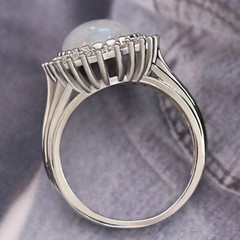 Silver Plated Fire Opal Inlay Christmas Ring 2 CT CZ Vintage Style Unisex Ring