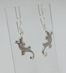 VTG 925 Gecko Lizard Earrings 1.5in Drop Sterling Silver 3gtw White MOP Inlay