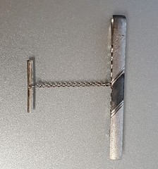 925 Tie Clip 2.5in Sterling Silver 8g Two Tone Gray Engine Turn Chain Bar Estate