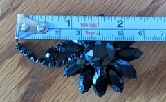 Vintage Weiss Black Rhinestone Mourning Flower Brooch Japanned Back Signed