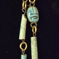Vintage Egyptian Revival Scarab Necklace Blue Flapper Opera 18″
