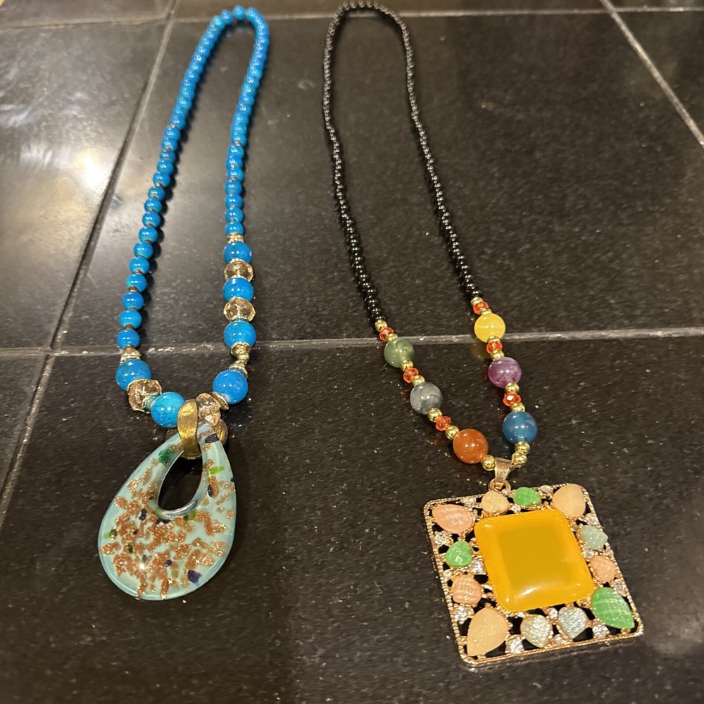 Lot Of 2 Colorful Costume Jewelry Necklaces Long