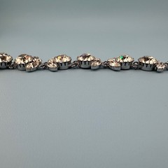 Vintage Austria Crystal Bracelet LG Dentelle Prong Set Silver Tone Safety Chain