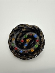 Art Deco Knotted Black Resin Or Early Plastic Colorful Rhinestones ***Read***