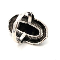 Vintage Black Onyx and Marcasite Sterling Silver Ring – Long Oval Stone -ET595
