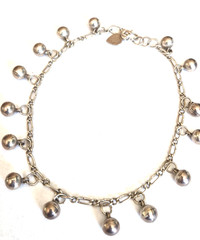 Vintage Sterling Silver Multiple Ball Dangle Pendants Anklet w/Heart Charm