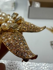 Vintage Brooch Marvella Clip Earrings Set Matching Encrusted Simulated Pearl