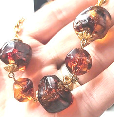 Chunky Vintage Genuine Amber Beaded Necklace Strand 32 in. Glows Green