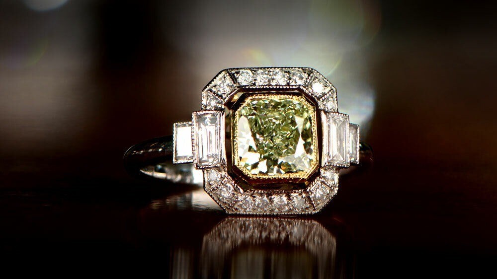 Canary Diamond 2.30 Ct Art Deco Antique Vintage Wedding Ring 925 Sterling Silver