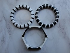 LOT OF 3 VTG ESTATE BLACK & WHITE STRIPED LUCITE HEXAGON ROUND BANGLE BRACELETS