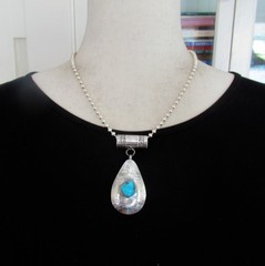 NAVAJO? STERLING PENDANT NECKLACE by AT, 2 1/2 INCHES PENDANT, 19 INCHES CHAIN
