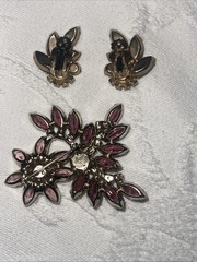 Purple Lavender Prong &cup Set Navette Rhinestone Brooch&ears 3”x3” & 1”x1.25”