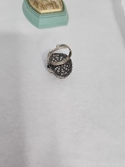 Western Germany Large Topaz Glass Rhinestone Ring Art Nouveau Silver-toned Adj.