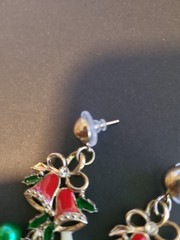 Vtg Christmas Bells Pierced post Earrings Dangle Balls Red Green Grannycore