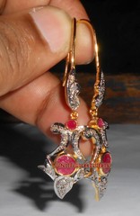 100% NATURAL 0.68ct ANTIQUE ROSE CUT DIAMOND SILVER RUBY DANGLE WEDDING EARRINGS