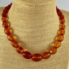 Antique Königsberg Baltic Amber Necklace, Faceted Graduated Beads, Natural Amber