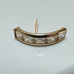 SINGLE Earring “585” 14k Yellow Gold CZ Channel Set Curve Partial Hoop