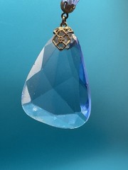 Antique Art Deco Blue Czech Glass Teardrop Necklace 21” Brass Filigree 1920s