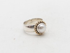 $450 NEPAL T SIELIE Cultured 9mm Pearl 14k Yellow Gold Sterling Silver Ring