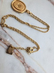 Vintage Lanvin Oval Logo Pendant Necklace Gold Plated 15-17″
