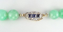 Antique Art Deco Gold Sapphire Green Jadeite Jade Rock Crystal Bead Necklace GIA